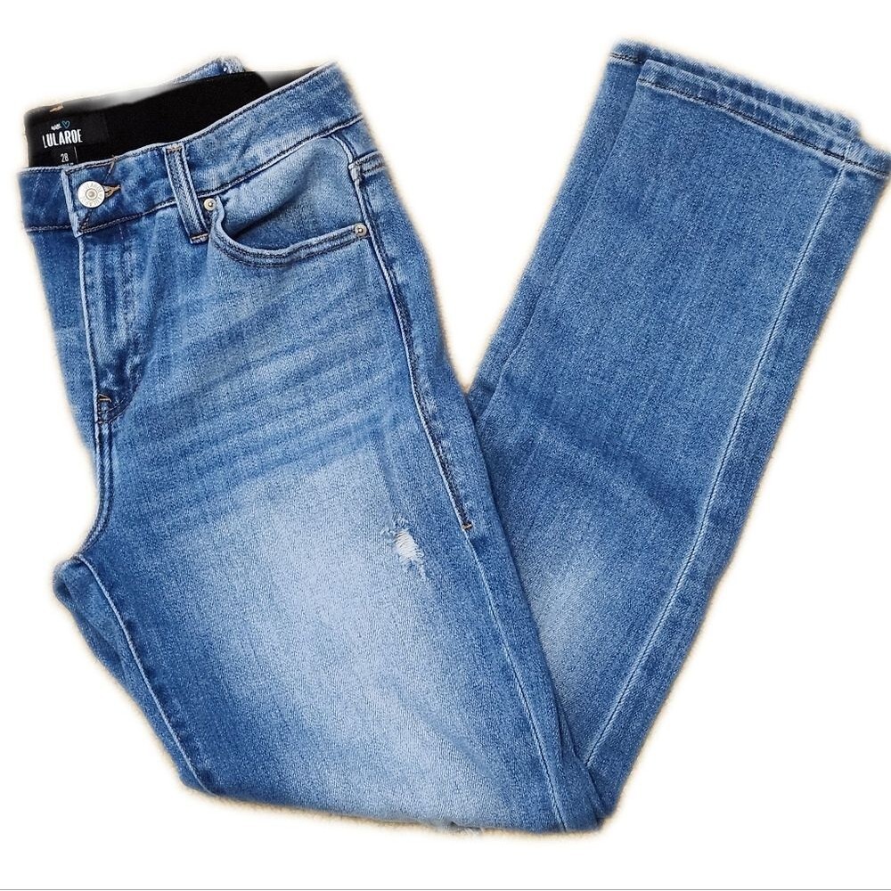 Lularoe Tummy Control Distressed Light Blue Skinny Stretch Jeans, 28